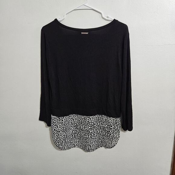 Michael Kors soft black and cheetah print 3/4 Length sleeves top. Size small. - Picture 2 of 7